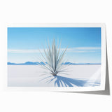 White Sands, New Mexico landscape on rolled print, featuring soft beige and blue tones, ideal for art wall dining room.