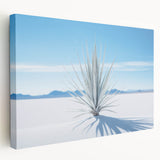 White Sands, New Mexico scenery on large stretched canvas, portraying serene dunes in muted beige and blue tones.