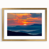 Extra large abstract art print of Blue Ridge in North Carolina with a textured look, framed in gold.