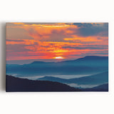 Black and white photograph of Blue Ridge Mountains on stretched canvas, ideal for kitchen wall art.