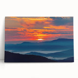 Black and white image of the Blue Ridge Mountains on stretched canvas, ideal for kitchen wall art.
