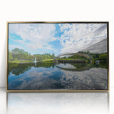 Acrylic print of Charlotte, North Carolina skyline in gold tones, ideal for modern art wall decor.