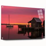 Acrylic print of the Outer Banks with muted blue and sandy tones, suitable for dining room or bedroom decor.