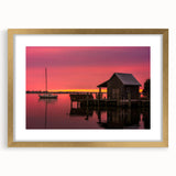 Extra large abstract art print of the Outer Banks, featuring textured blue and gray tones on a framed canvas.