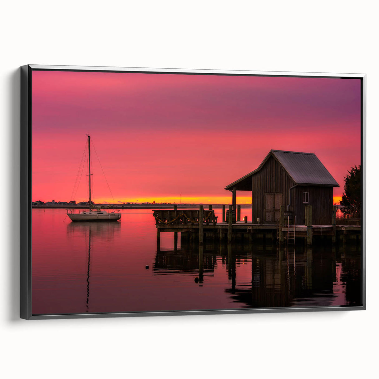 Black and white landscape art painting of the Outer Banks on framed canvas, suitable for bedroom decor.
