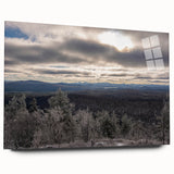 Large abstract depiction of Adirondacks in muted earth tones on acrylic glass, suitable for bedroom or dining room art.
