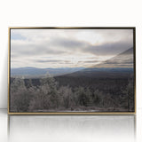 Framed acrylic print of Adirondacks scenery in muted earth tones, ideal for modern art wall decor.