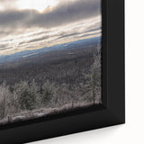 Black wall art featuring a textured close-up of colorful Adirondack scenery on a framed canvas, ideal for living room decor.