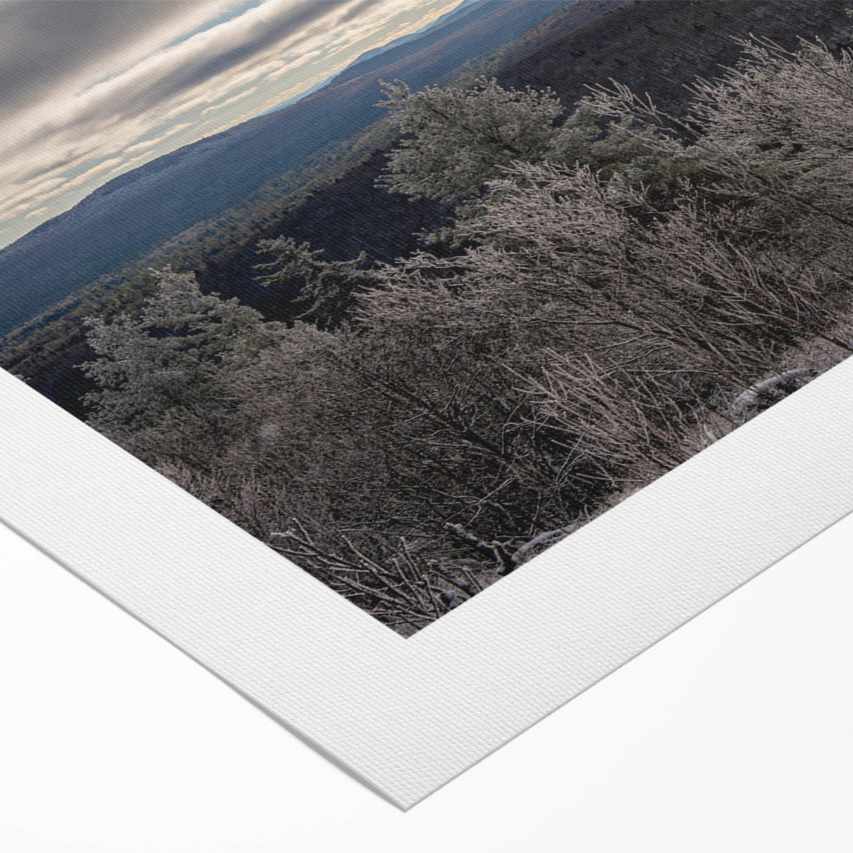 Art deco poster featuring a serene Adirondacks landscape on rolled canvas, suitable for dining room wall art.