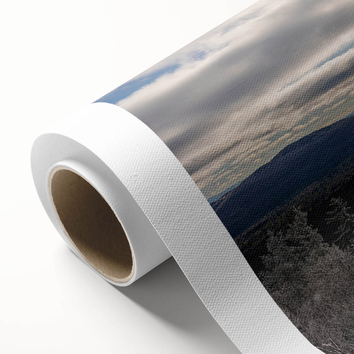 Art deco poster of Adirondacks scenery in muted green and blue tones on rolled canvas, ideal for nursery wall art.