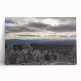 Black and white photograph of Adirondacks scenery on stretched canvas, suitable as large kitchen wall art.