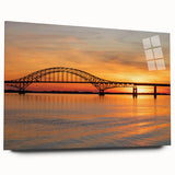 Large abstract wall art of Long Island scenery in muted blue and green hues on acrylic glass.