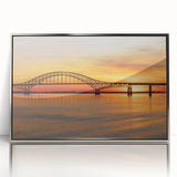 Mid-century modernist art depicting Long Island, NY, in muted blue and silver tones on a framed acrylic print.