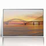 Art Deco-style poster of Long Island, USA, in muted blue and gray tones, framed in white acrylic.