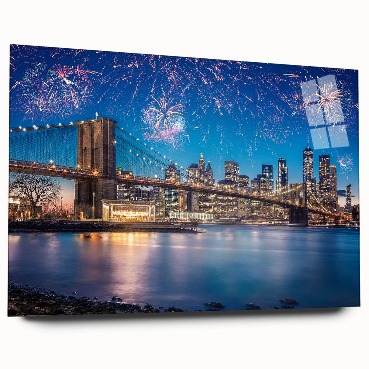 Acrylic print of the Brooklyn Bridge in grayscale, ideal for bedroom or dining room art.