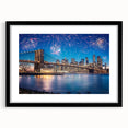 Extra large abstract art print of Brooklyn Bridge in vibrant colors on textured canvas, ideal for living room decor.