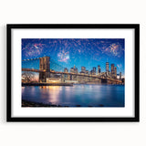 Extra large abstract art print of Brooklyn Bridge in vibrant colors on textured canvas, ideal for living room decor.
