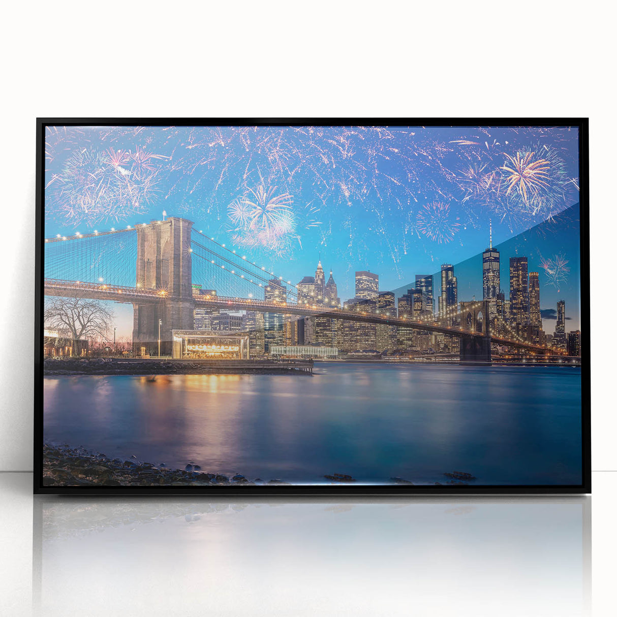 Large abstract wall art of the Brooklyn Bridge in black and white hues on a framed acrylic, ideal for modern decor.
