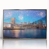 Mid-century modernist art of the Brooklyn Bridge in monochrome tones, framed acrylic, suitable for modern art wall decor.