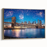 Framed canvas of Brooklyn Bridge in black and gold tones, vintage style, ideal for bedroom wall art.