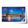 Rolled print of Brooklyn Bridge with muted gray and blue tones, ideal for art wall dining room.