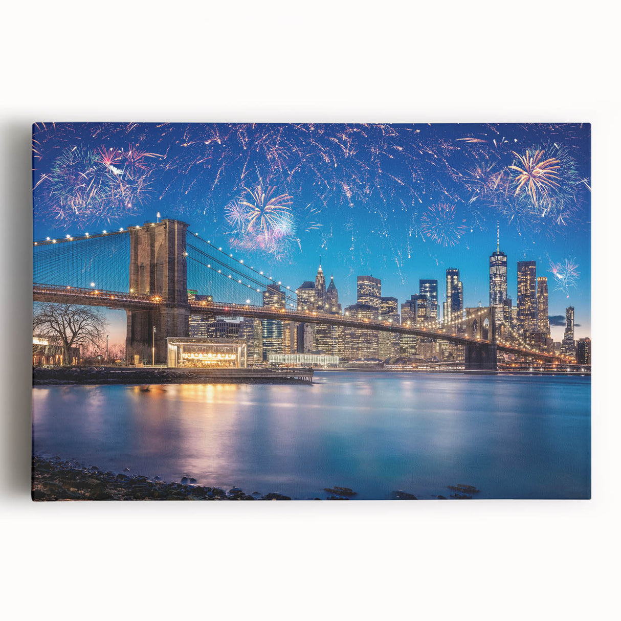 Black and white photo of the Brooklyn Bridge on stretched canvas, ideal for kitchen wall art.
