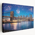 Side view of a large Brooklyn Bridge canvas art in muted grays and blues, ideal for kitchen wall decor.