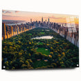 Acrylic print of Central Park in muted green and brown tones, suitable for bedroom or dining room decor.