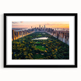 Extra large abstract art print depicting a textured, colorful scene of Central Park, framed in black.
