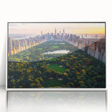 Acrylic print of Central Park with art deco design in muted green and white tones, suitable for modern nursery wall decor.