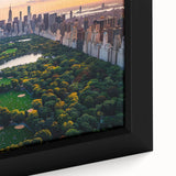 Black wall art depicting Central Park with colorful, textured accents on a large framed canvas.
