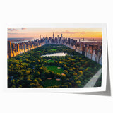 Extra large rolled print depicting Central Park with lush green trees and a skyline backdrop, ideal for art wall dining room.