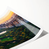 Extra large rolled print of Central Park with line art flowers in muted green and brown tones.