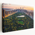 Large stretched canvas depicting Central Park in muted green and brown tones, suitable for kitchen wall art.