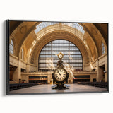 Black and white vintage poster art of NYC's Grand Central, printed on framed canvas, suited for bedroom wall decor.