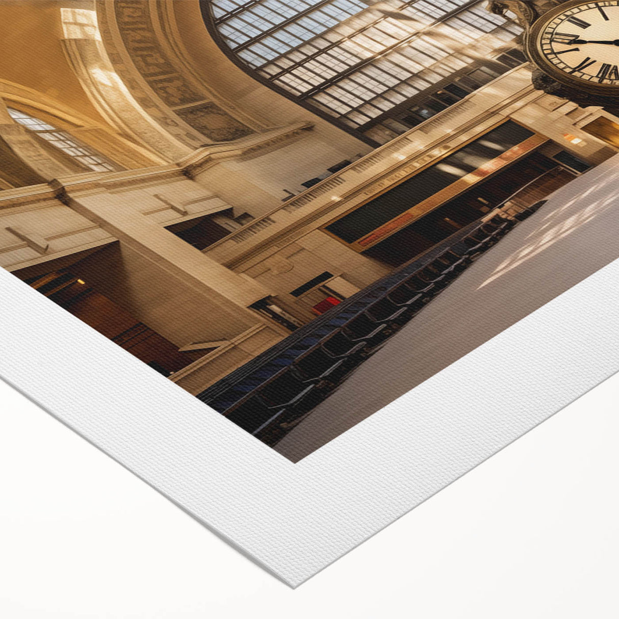 Art deco poster of Grand Central Station in muted monochrome, rolled canvas, suitable for dining room wall.