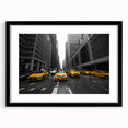 Extra large abstract art print of colorful Manhattan skyline, textured finish on a framed black mat.