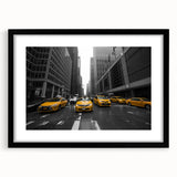 Extra large abstract art print of colorful Manhattan skyline, textured finish on a framed black mat.
