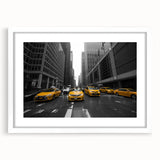 Abstract art print of Manhattan skyline in muted gray tones on a framed poster, suitable for dining room decor.