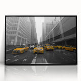 Large abstract wall art depicting the Manhattan skyline in muted gray and blue tones, framed acrylic.