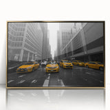 Large art print of Manhattan skyline in muted gold tones on framed acrylic, suitable for modern art wall decor.