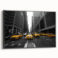 Black and white wall art of Manhattan skyline on framed canvas, ideal for bedroom decor.