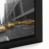 Extra large framed canvas featuring a textured depiction of the Manhattan skyline in black with colorful accents.