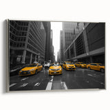 Framed canvas of a vintage-style Manhattan skyline, featuring a black and colorful palette, ideal for office decor.