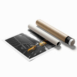 Extra large rolled print of Manhattan skyline in muted gray and blue tones, ideal for classy bathroom wall art.