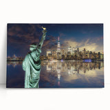 Monochrome print of the Statue of Liberty on stretched canvas, ideal for kitchen wall art or bedroom decor.