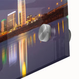 Large abstract wall art depicting Oklahoma scenery in mid-century modernist style on acrylic glass.