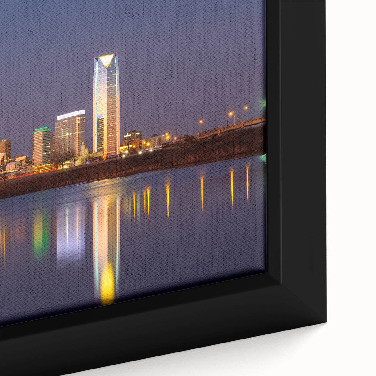 Black wall art featuring a textured Oklahoma scenery in vibrant colors on a framed canvas, ideal for living room decor.