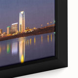 Black wall art featuring a textured Oklahoma scenery in vibrant colors on a framed canvas, ideal for living room decor.