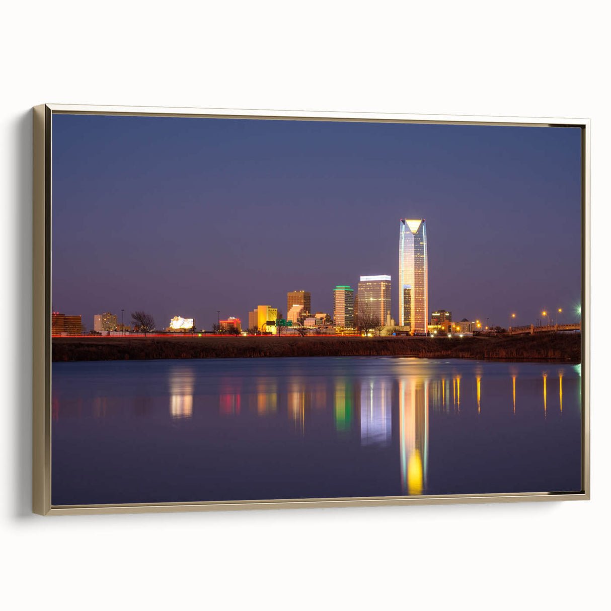 Framed canvas featuring a vintage-style Oklahoma landscape in muted gold and black tones, ideal for bedroom wall decor.